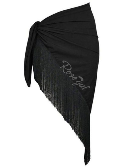 

Plus Size Triangular Fringed Sarong, Black