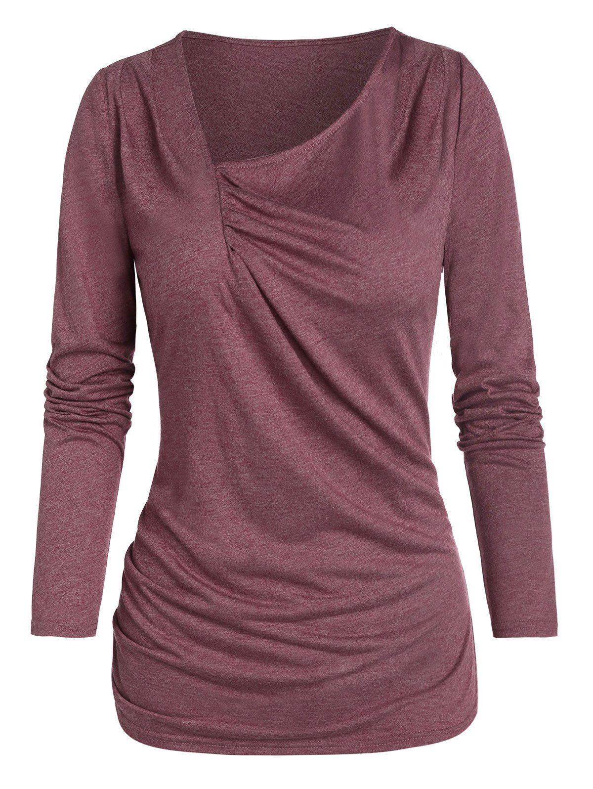 

Long Sleeve Ruched Front Marled T-shirt, Firebrick
