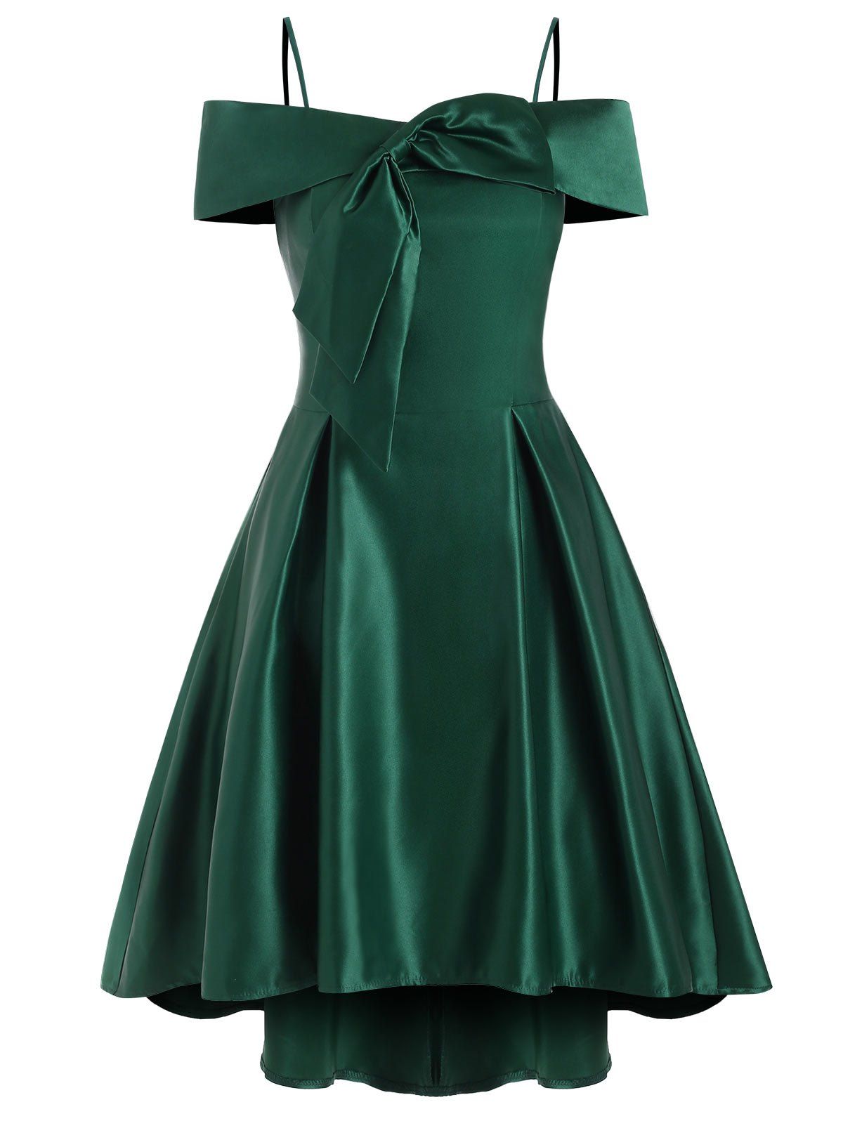

Open Shoulder Cami Bowknot Dip Hem Party Dress, Medium forest green