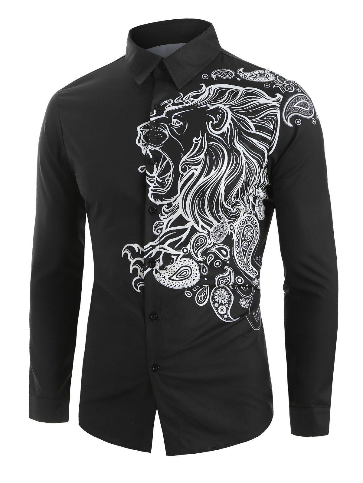 

Ethnic Animal Print Long Sleeves Shirt, Black
