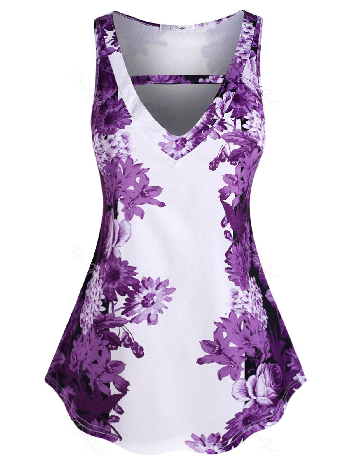 

Plus Size Floral Print Tank Top, Dark orchid