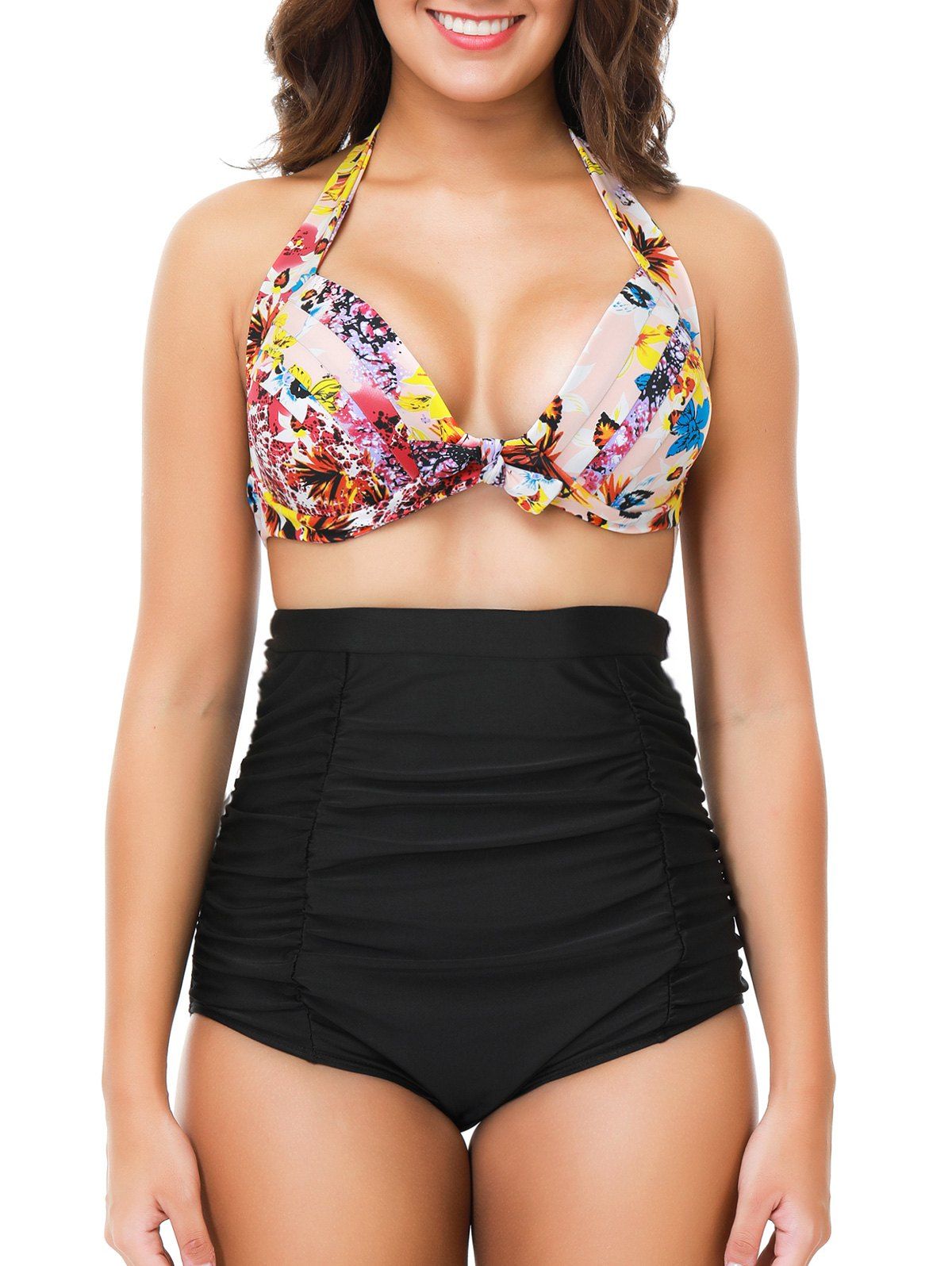 

Floral Print Knotted Halter Bikini Set, Multi