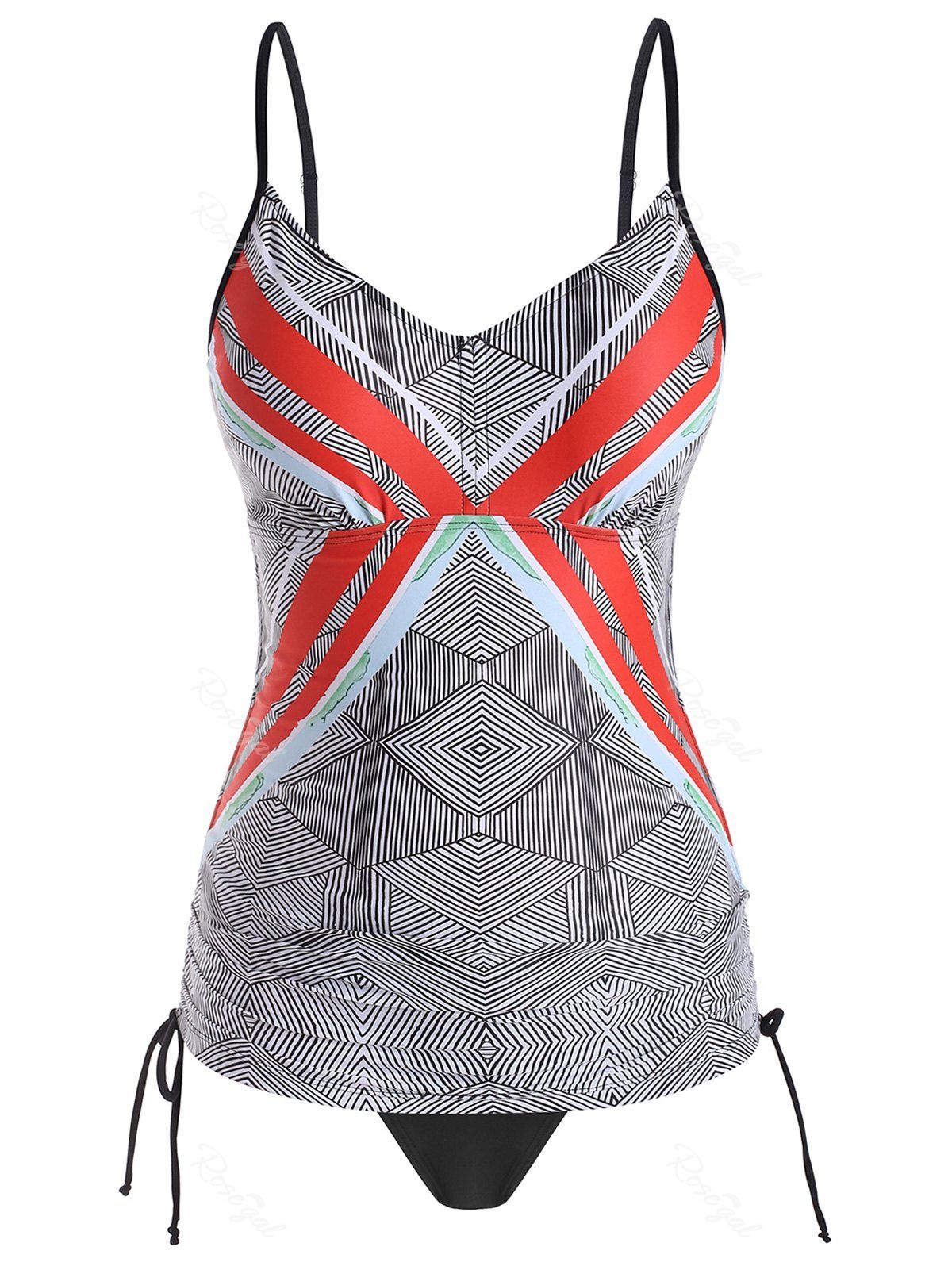 

Plus Size Geo Print Side Cinched Tankini Swimsuit, Orange