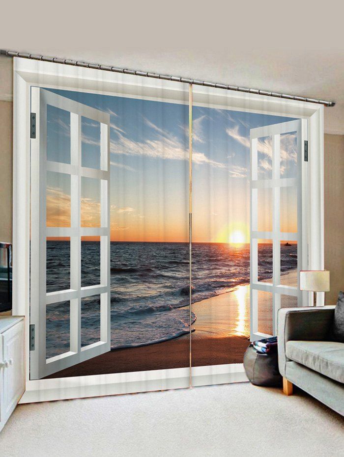 

Sea Sunset Pattern Window Curtains, Blue gray