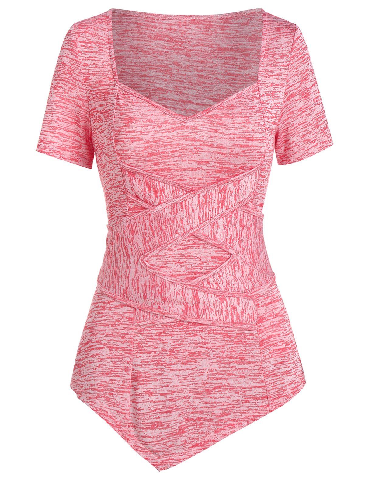 

Asymmetric Crossover Marled T Shirt, Valentine red
