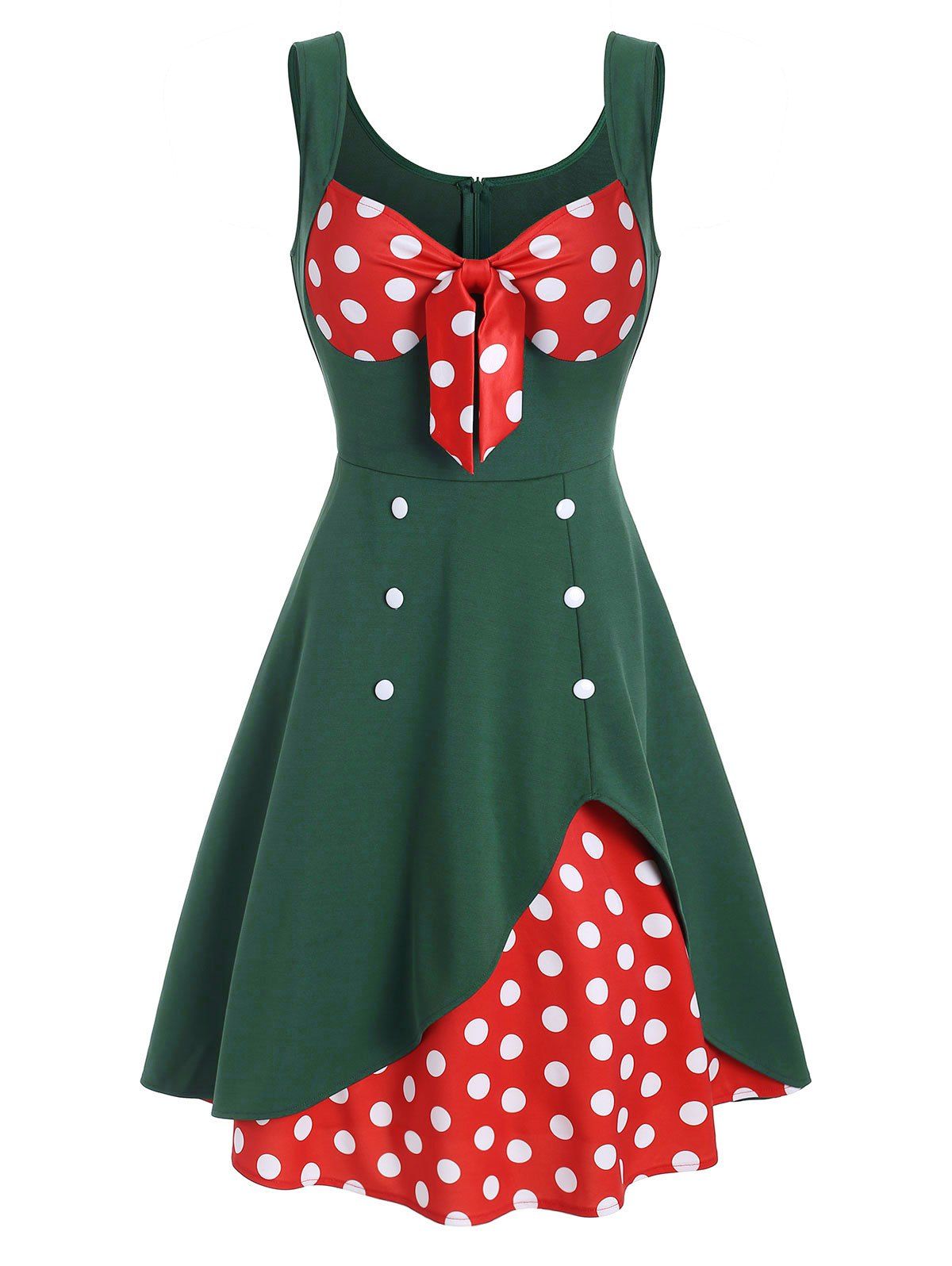 

Polka Dot Bowknot Sweetheart Vintage Dress, Medium forest green