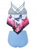 Plus Size Floral Butterfly Print Crisscross Tankini Swimsuit -  