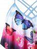 Plus Size Floral Butterfly Print Crisscross Tankini Swimsuit -  