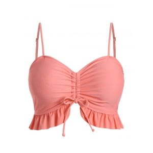 

Solid Cinched Front Peplum Hem Plus Size Swim Top, Orange pink
