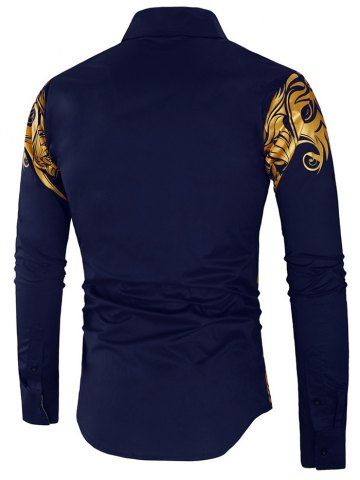 

Gilding Print Plaid Panel Button Up Shirt, Cadetblue