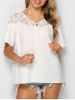 Flower Lace Insert Knotted Tasseled Blouse -  