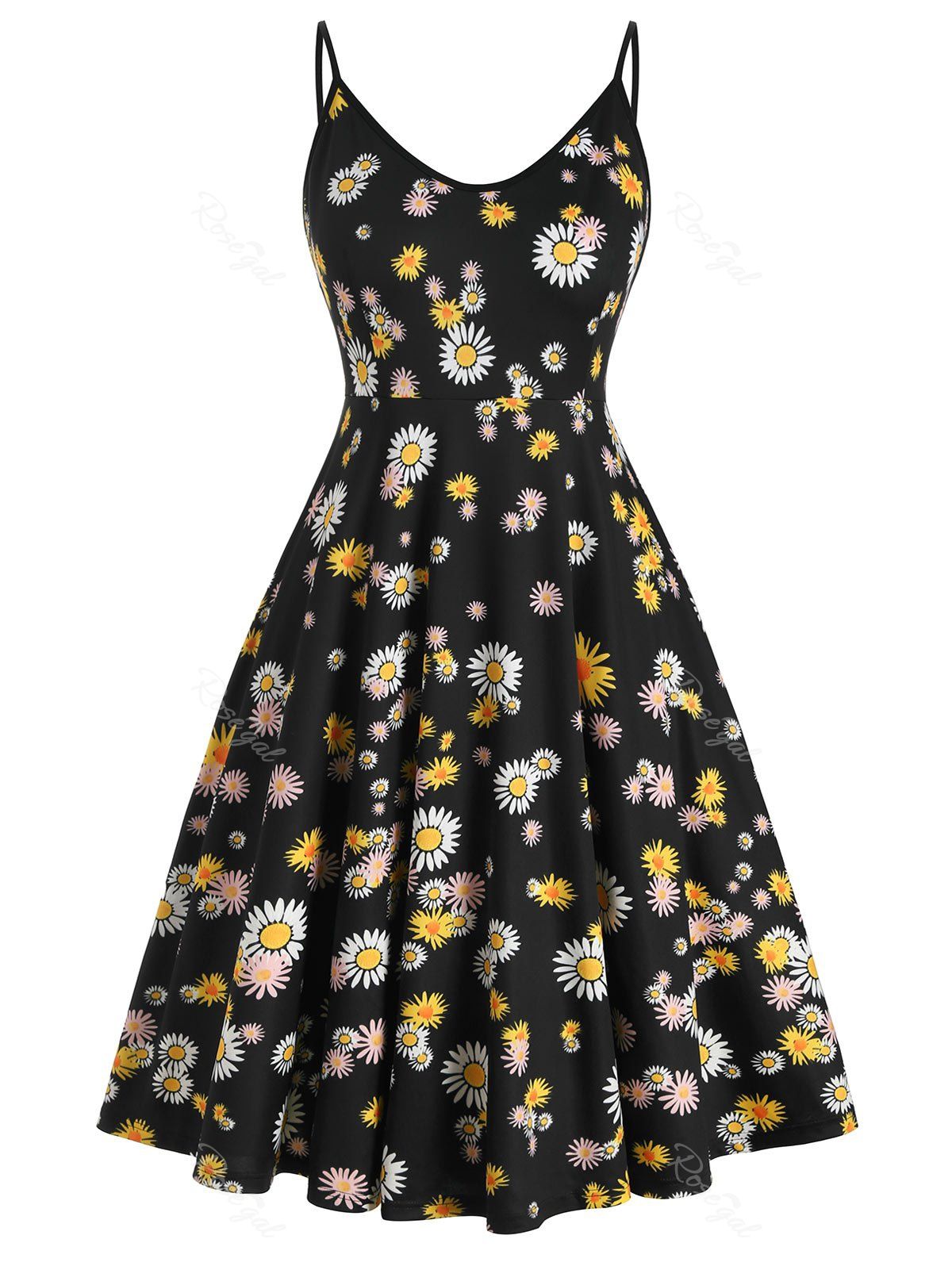 

Plus Size Daisy Print Midi Cami Dress, Black