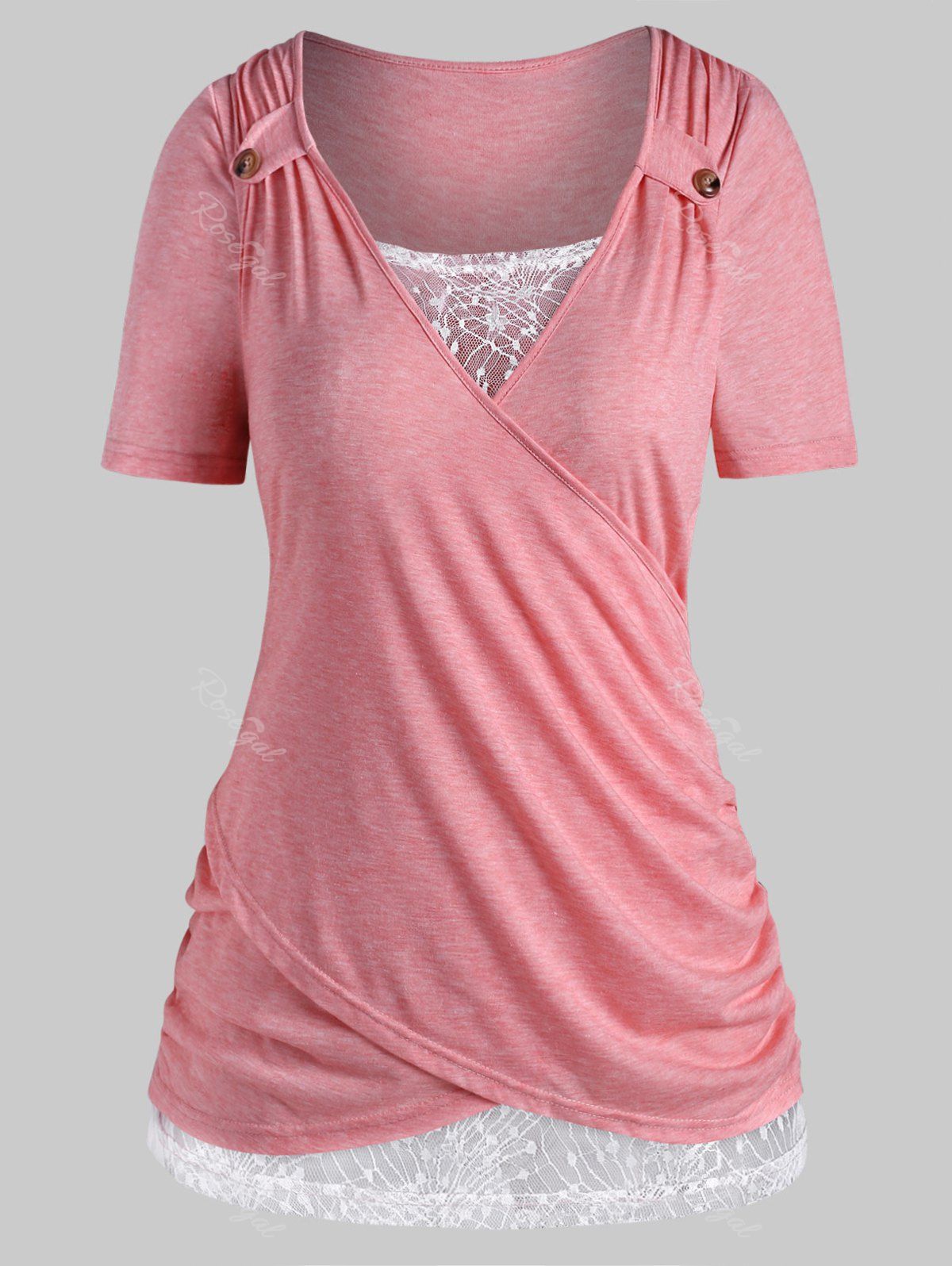 Online Plus Size Lace Insert Crossover T Shirt  