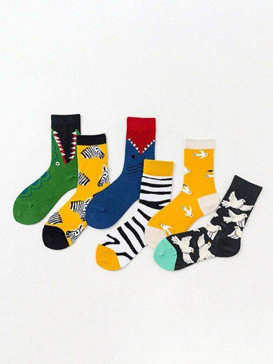 

6Pairs European Style Cartoon Animal Pattern Socks Set, Multi-a