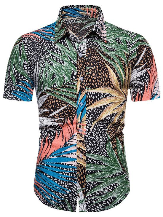 

Leopard Leaf Print Short Sleeve Hawaii Shirt, Multi
