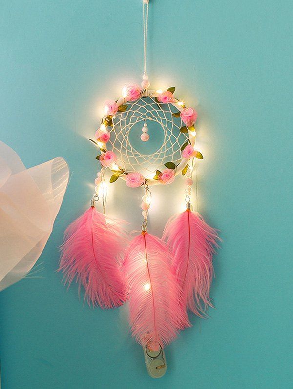 

Flower Dream Catcher Feather Hanging Decoration, Hot pink