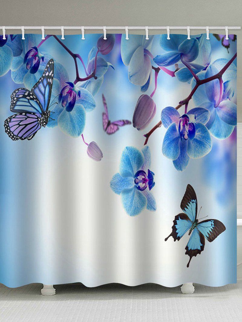 

Butterfly Flower Design Waterproof Shower Curtain, Multi