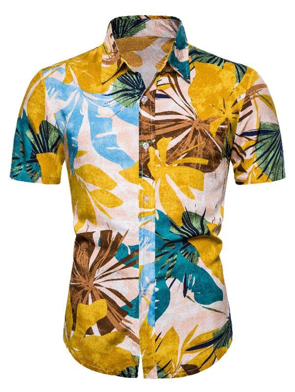 

Leaf Print Short Sleeve Casual Hawaii Shirt, Multi