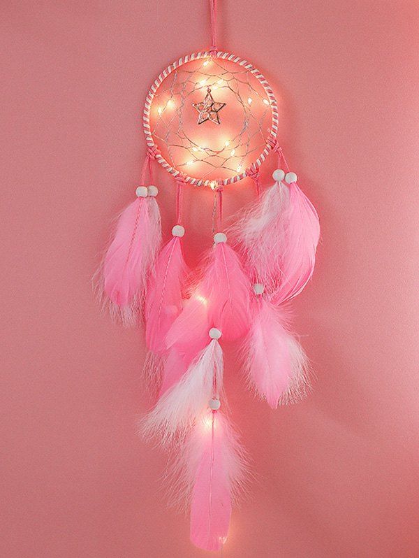 

Home Decoration Star Shape LED Lights Feather Dream Catcher, Pink