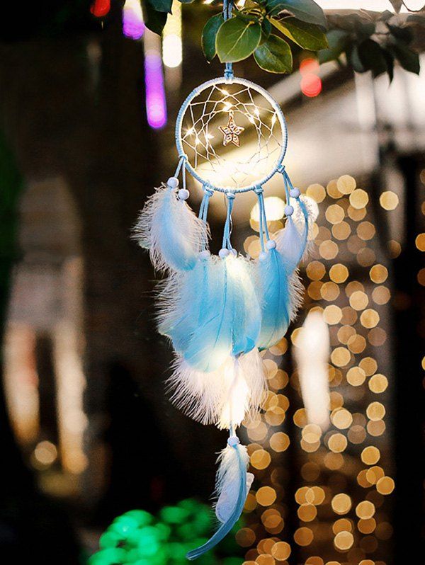 

Home Decoration Star Shape LED Lights Feather Dream Catcher, Deep sky blue
