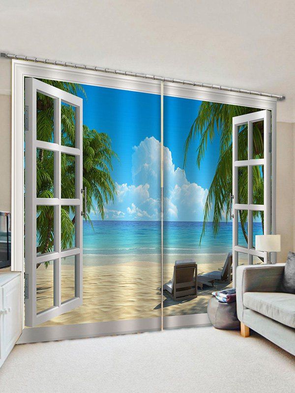 

Window Sea Beach Pattern Window Curtains, Camel brown