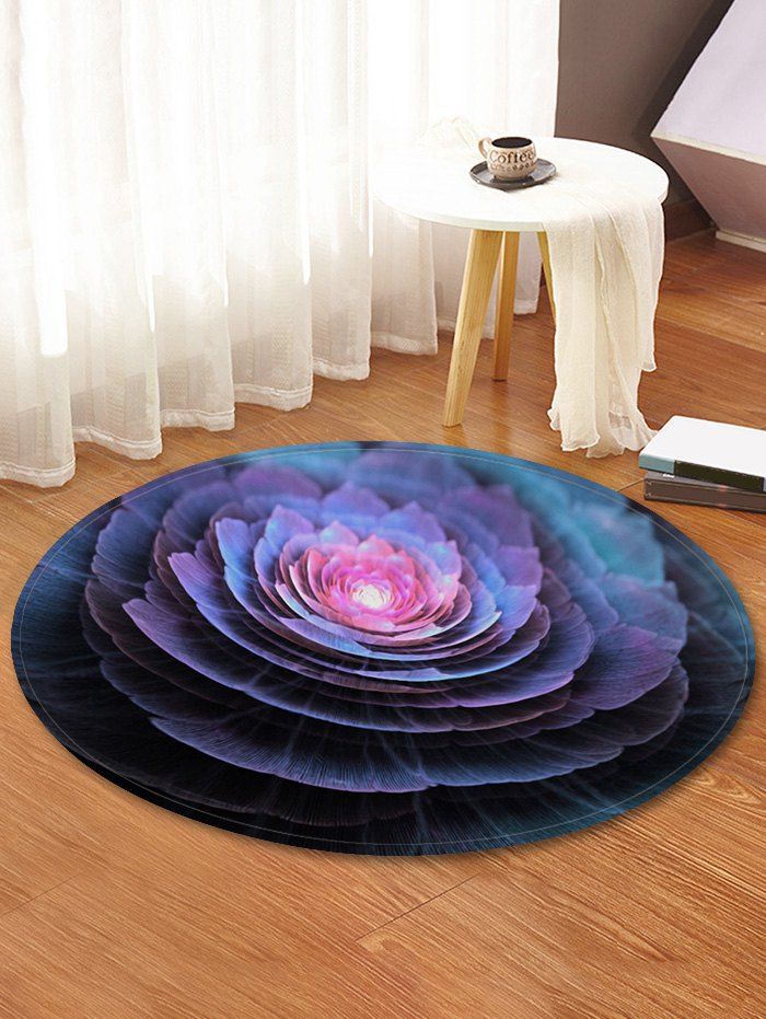 

3D Flower Printing Round Floor Rug, Purple iris