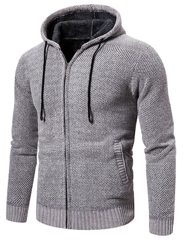 

Solid Color Zipper Hooded Cardigan, Light gray