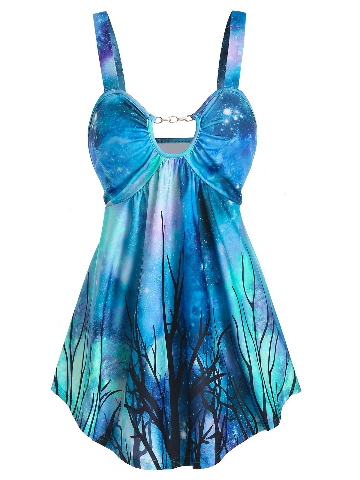 

Galaxy and Tree Print Chain Detail Tank Top, Multi-a