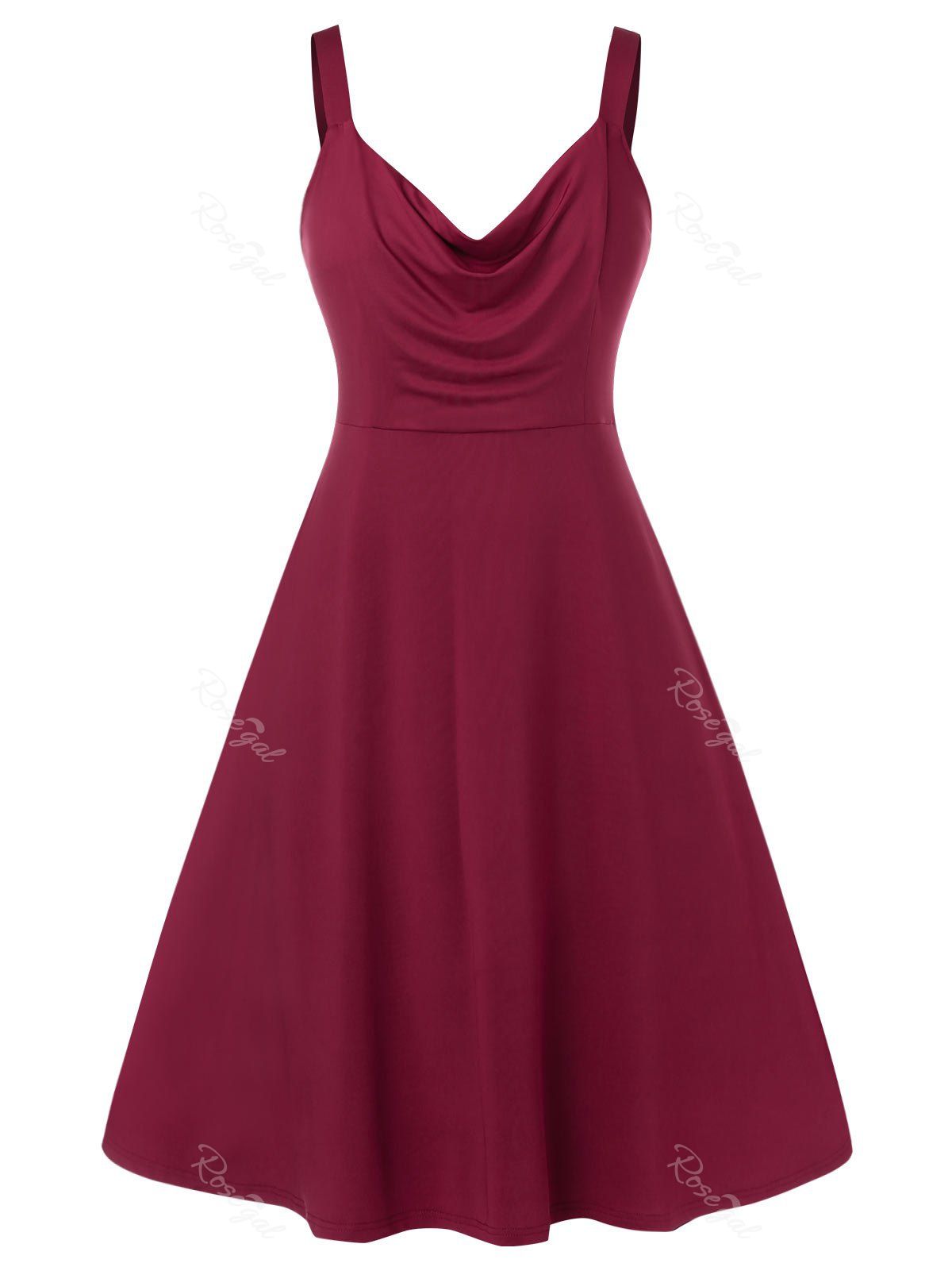 

Plus Size Sleeveless Ruched Solid Color Dress, Red wine