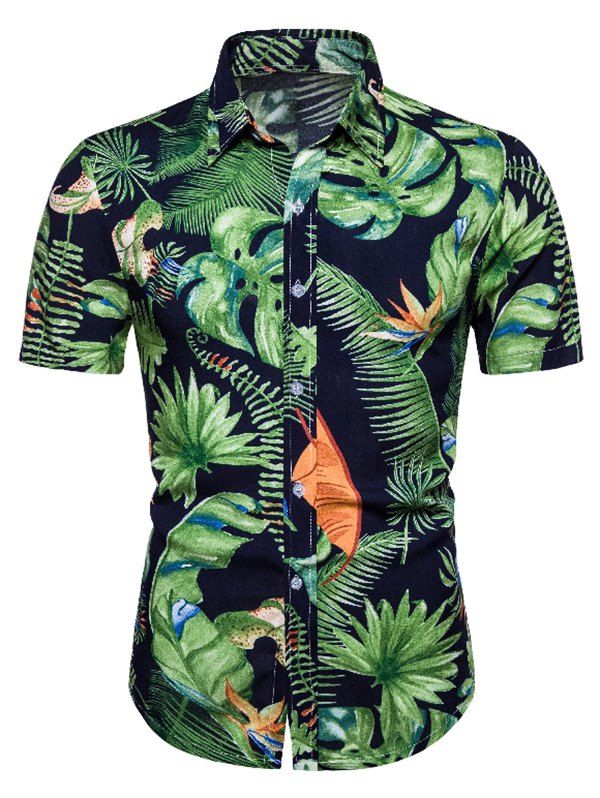 

Tropical Leaf Print Fit Slim Short Sleeve Shirt, Multi