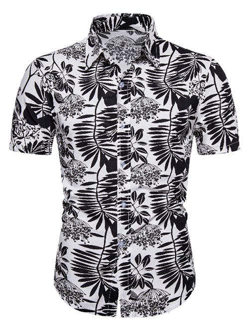 

Two Tone Leaf Print Hawaii Short Sleeve Shirt, Multi