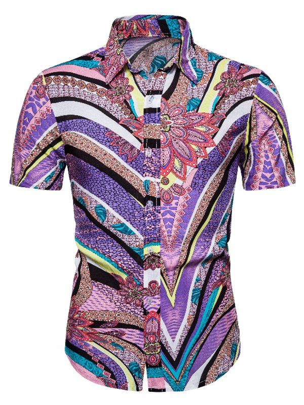 

Chevron Striped Short Sleeve Hawaii Shirt, Multi