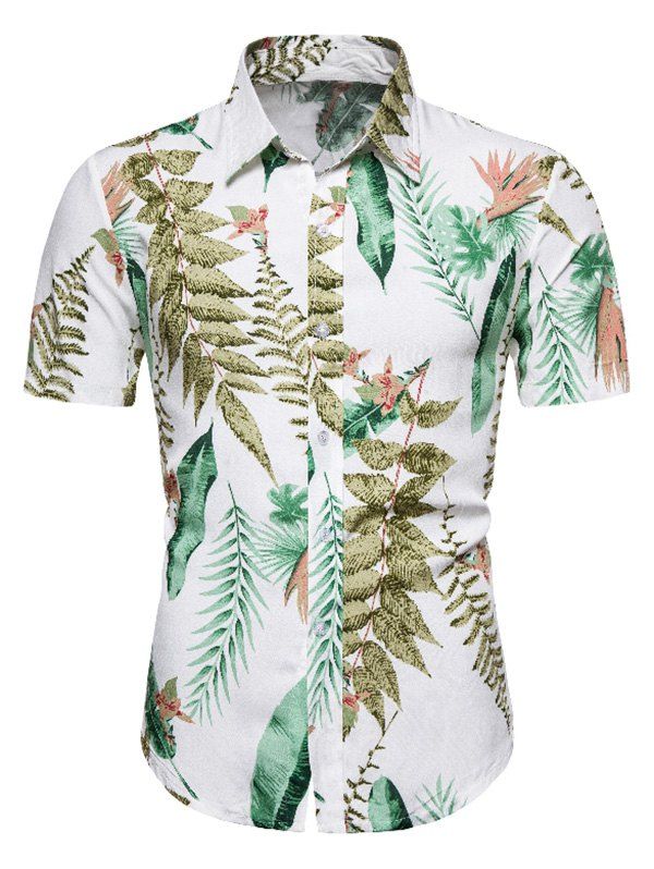 

Hawaii Leaf Print Button Up Shirt, Multi
