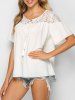 Flower Lace Insert Knotted Tasseled Blouse -  
