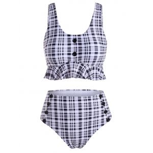 

Mock Buttons Plaid Padded Tankini Set, Black