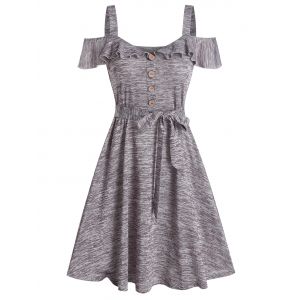 

Ruffled Cold Shoulder Marled Dress, Dark gray