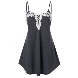 

Plus Size Flower Lace Splicing Cami Tank Top, Dark gray