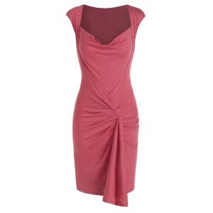 

Cowl Neck Ruffled Sheath Dress, Light coral