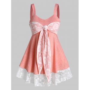

Tie Knot Floral Lace Tank Top, Orange pink