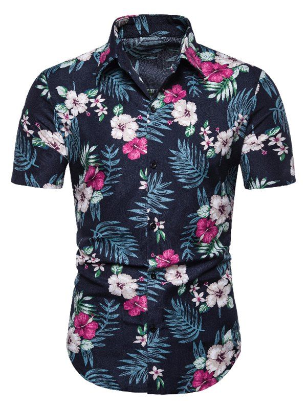 

Tropical Floral Print Short Sleeve Casual Shirt, Multi