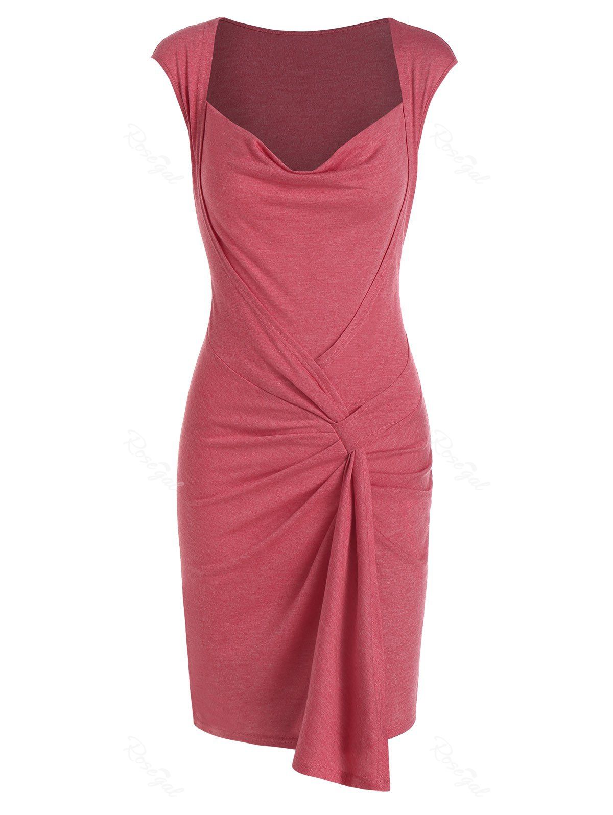 

Cowl Neck Ruffled Sheath Dress, Light coral