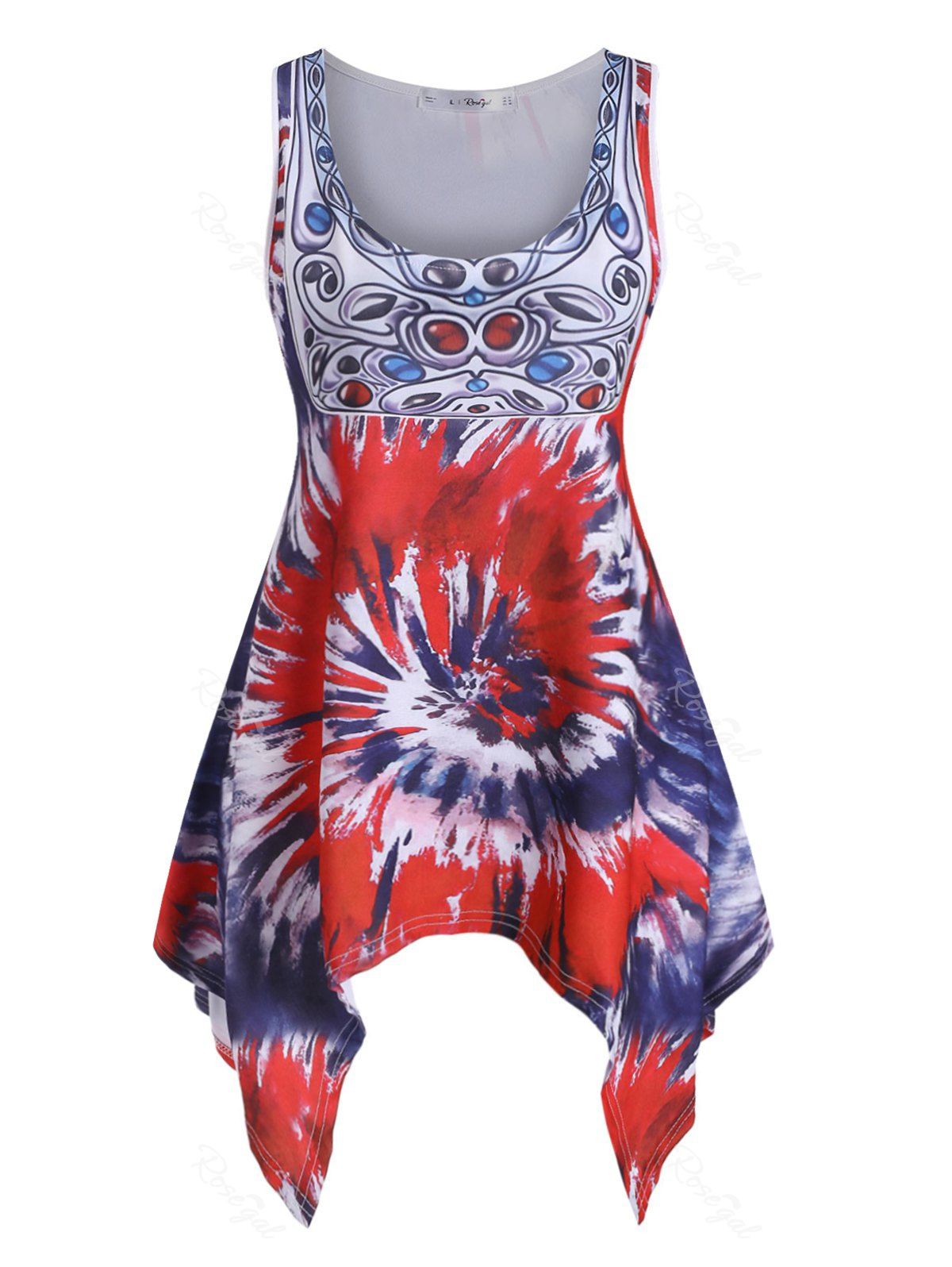 

Plus Size Tie Dye Handkerchief Tank Top, Red