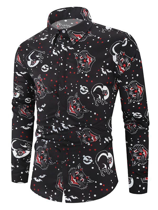 

Cat Polka Dot Print Button Up Casual Shirt, Multi