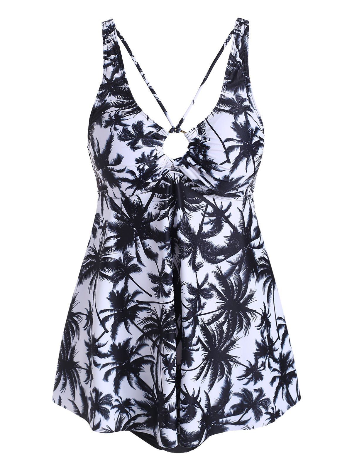 

Palm Tree Print Padded Tankini Set, Black