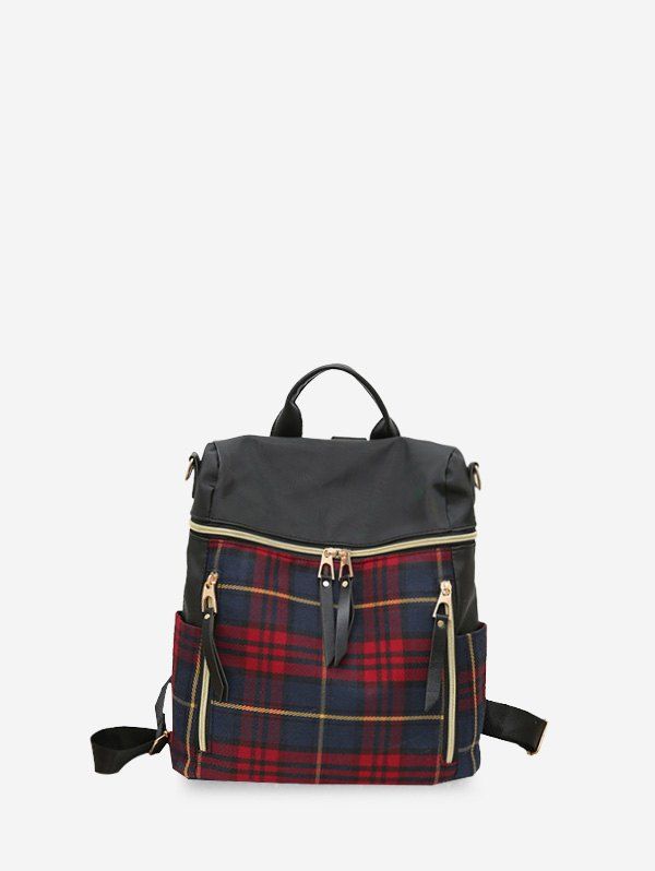 

Plaid Print Casual Small Backpack, Lava red