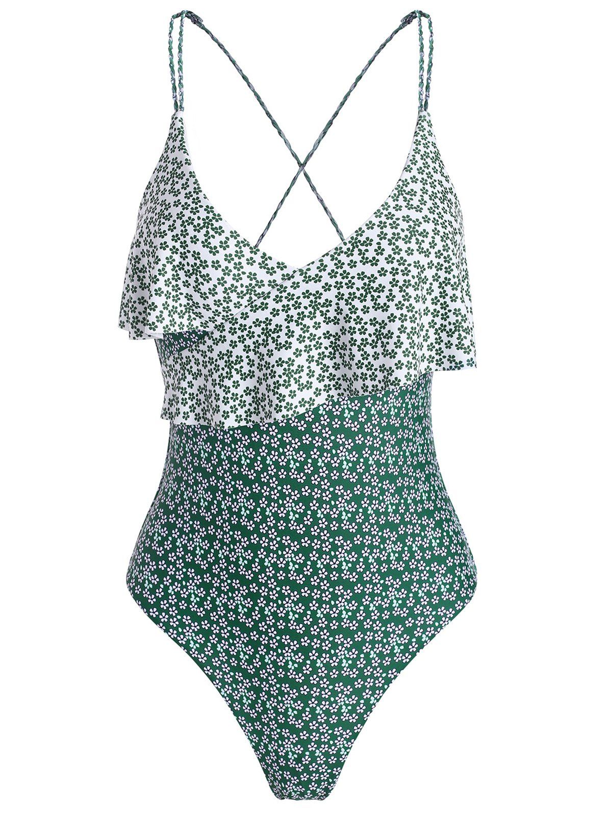 

Tiny Floral Criss Cross One-piece Swimsuit, Shamrock green