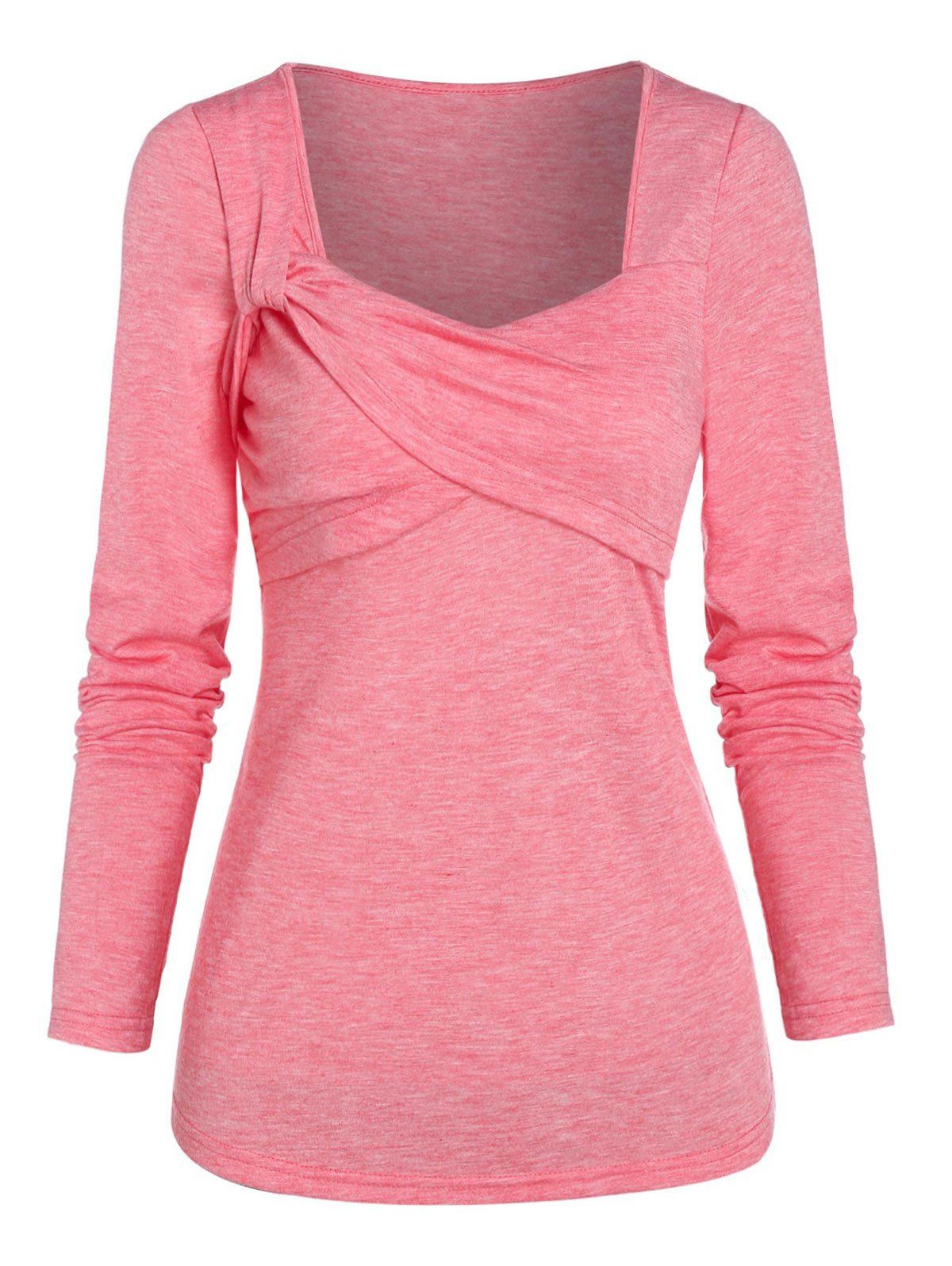 

Long Sleeve Heathered Twist Crossover T-shirt, Pink