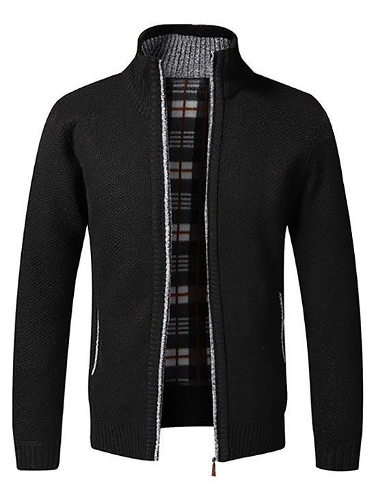 

Solid Color Fuzzy Zip Up Cardigan, Black