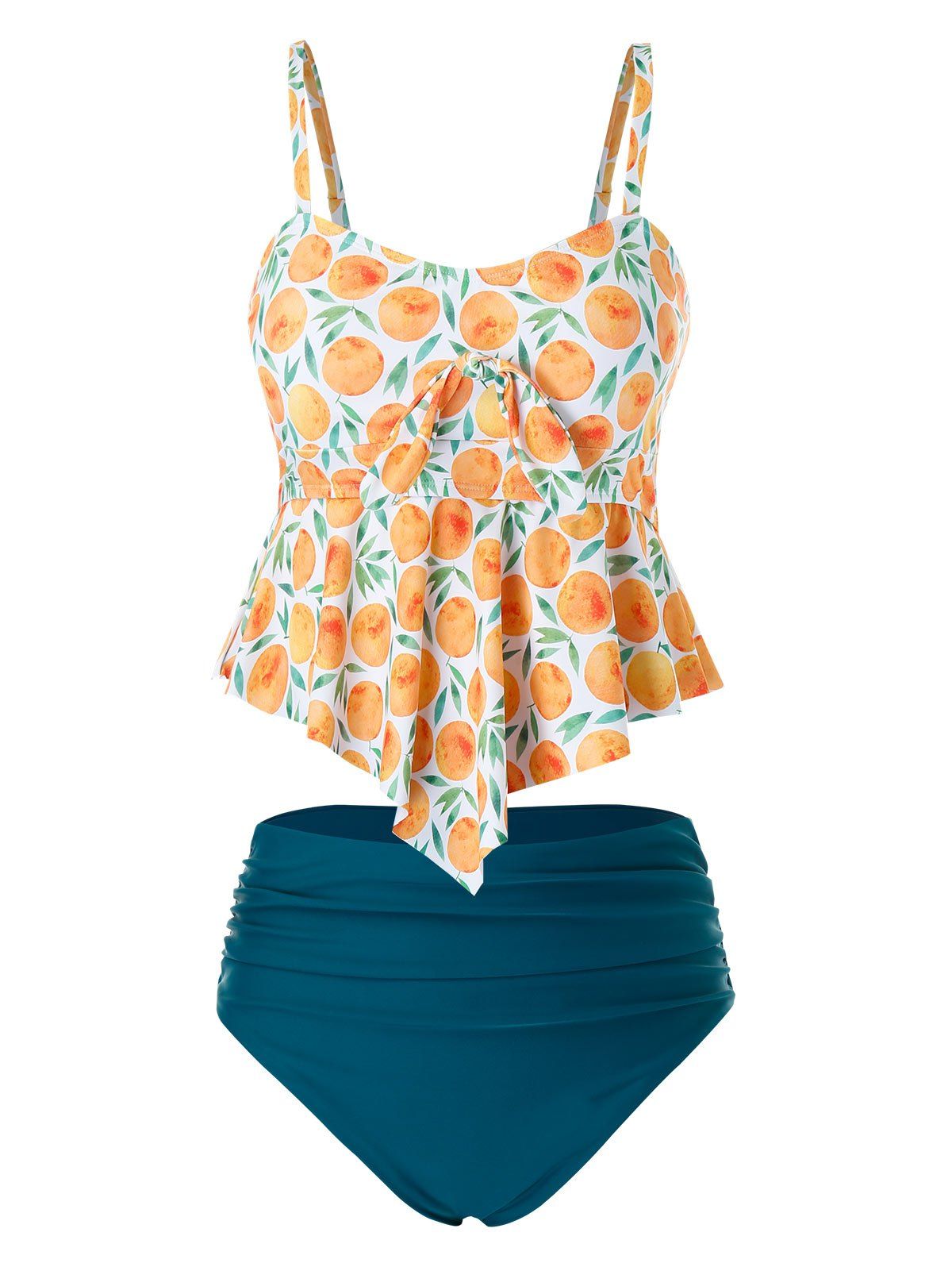 

Plus Size Fruit Print Hanky Hem Tankini Swimsuit, Multi