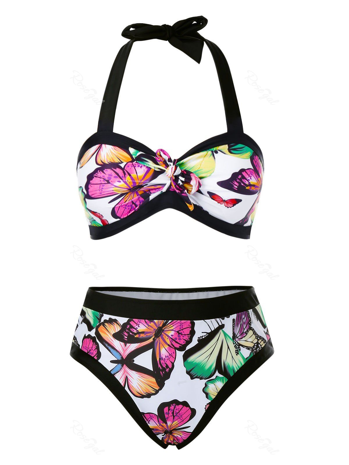 

Plus Size Halter Butterfly Printed Tankini Swimsuit, Multi